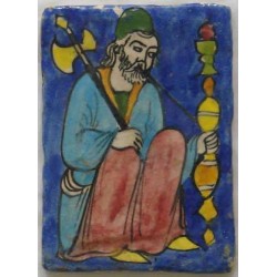 Iran Persia Hand Painted Pottery Glazed Ceramic Tile Depicting Old Dervish Sufi