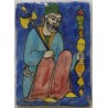 Iran Persia Hand Painted Pottery Glazed Ceramic Tile Depicting Old Dervish Sufi
