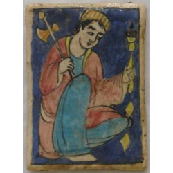 Iran Persia Hand Painted Pottery Glazed Ceramic Tile Depicting Young Dervish Sufi