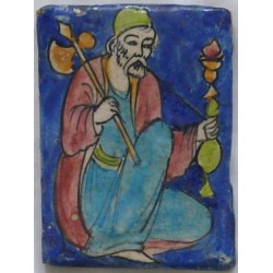 Iran Persia Hand Painted Pottery Glazed Ceramic Tile Depicting Old Dervish Sufi