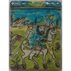 Iran Persia Depicting Picture of Dervish Abu Saeed Riding a Donkey Hand Painted Pottery Glazed Ceramic Tile