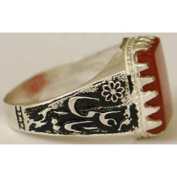 Iran Islam Shia Imam Ali Name Natural Agate Aqeeq Aqiq Sterling Silver 925 Ring