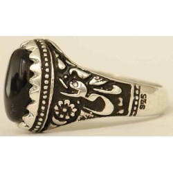 Iran Islam Shia Imam Ali Name Natural Onyx Black Agate Aqeeq Aqiq Sterling Silver 925 Ring