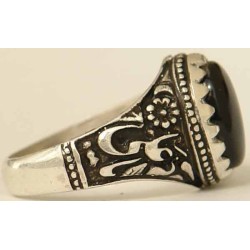 Iran Islam Shia Imam Ali Name Natural Onyx Black Agate Aqeeq Aqiq Sterling Silver 925 Ring
