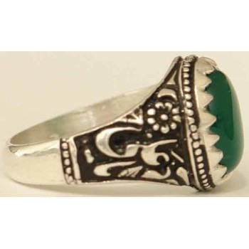 Iran Islam Shia Imam Ali Name Natural Chrysoprase Green Agate Aqeeq Aqiq Sterling Silver 925 Ring