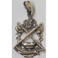 Iran Islam Shia Medium Size Imam Ali Dervish Sufi Kashkul Zulfiqar Sword Sterling Silver 925 Necklace Pendant
