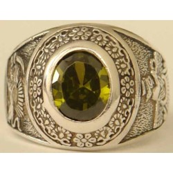 IRAN Persia Shah Pahlavi Lion & Sun Shiro Khorshid & Zoroastrian Farvahar Wing Olive Imitation Stone Silver 925 Ring