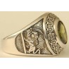 IRAN Persia Shah Pahlavi Lion & Sun Shiro Khorshid & Zoroastrian Farvahar Wing Olive Imitation Stone Silver 925 Ring