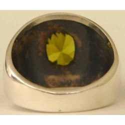 IRAN Persia Shah Pahlavi Lion & Sun Shiro Khorshid & Zoroastrian Farvahar Wing Olive Imitation Stone Silver 925 Ring