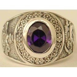 IRAN Persia Shah Pahlavi Lion & Sun Shiro Khorshid & Zoroastrian Farvahar Wing Violet Imitation Stone Silver 925 Ring