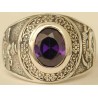 IRAN Persia Shah Pahlavi Lion & Sun Shiro Khorshid & Zoroastrian Farvahar Wing Violet Imitation Stone Silver 925 Ring