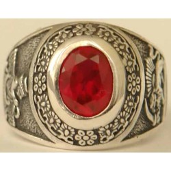 IRAN Persia Shah Pahlavi Lion & Sun Shiro Khorshid & Zoroastrian Farvahar Wing Red Rubby Imitation Stone Silver 925 Ring