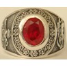 IRAN Persia Shah Pahlavi Lion & Sun Shiro Khorshid & Zoroastrian Farvahar Wing Red Rubby Imitation Stone Silver 925 Ring