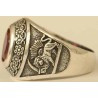 IRAN Persia Shah Pahlavi Lion & Sun Shiro Khorshid & Zoroastrian Farvahar Wing Red Rubby Imitation Stone Silver 925 Ring