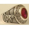 IRAN Persia Shah Pahlavi Lion & Sun Shiro Khorshid & Zoroastrian Farvahar Wing Red Rubby Imitation Stone Silver 925 Ring