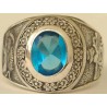 IRAN Persia Shah Pahlavi Lion & Sun Shiro Khorshid & Zoroastrian Farvahar Wing Blue Topaz Imitation Stone Silver 925 Ring