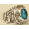 IRAN Persia Shah Pahlavi Lion & Sun Shiro Khorshid & Zoroastrian Farvahar Wing Blue Topaz Imitation Stone Silver 925 Ring