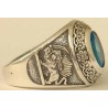 IRAN Persia Shah Pahlavi Lion & Sun Shiro Khorshid & Zoroastrian Farvahar Wing Blue Topaz Imitation Stone Silver 925 Ring