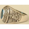 IRAN Persia Shah Pahlavi Lion & Sun Shiro Khorshid & Zoroastrian Farvahar Wing Blue Topaz Imitation Stone Silver 925 Ring