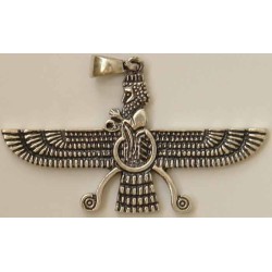 Iran Persia Double-Sided Sterling Silver 925 Zoroastrian Farvahar Wing Necklace Pendant