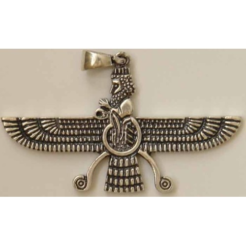 Iran Persia Double-Sided Sterling Silver 925 Zoroastrian Farvahar Wing Necklace Pendant