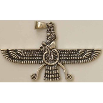 Iran Persia Double-Sided Sterling Silver 925 Zoroastrian Farvahar Wing Necklace Pendant
