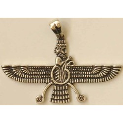 Iran Persia Double-Sided Sterling Silver 925 Zoroastrian Farvahar Wing Necklace Pendant