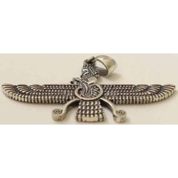 Iran Persia Double-Sided Sterling Silver 925 Zoroastrian Farvahar Wing Necklace Pendant