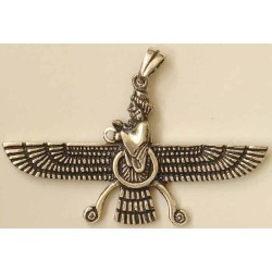 Iran Persia Double-Sided Sterling Silver 925 Zoroastrian Farvahar Wing Necklace Pendant
