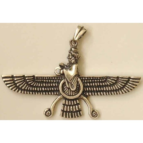 Iran Persia Double-Sided Sterling Silver 925 Zoroastrian Farvahar Wing Necklace Pendant