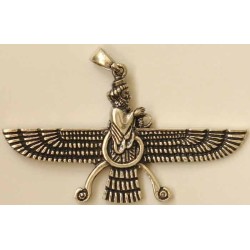 Iran Persia Double-Sided Sterling Silver 925 Zoroastrian Farvahar Wing Necklace Pendant