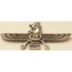 Iran Persia Double-Sided Sterling Silver 925 Zoroastrian Farvahar Wing Necklace Pendant