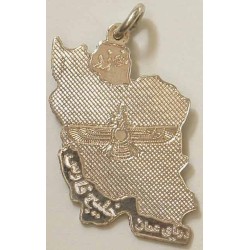 Iran Persia Map Sterling Silver 925 with Zoroastrian Farvahar Wing inside Necklace Pendant