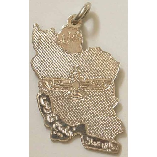 Iran Persia Map Sterling Silver 925 with Zoroastrian Farvahar Wing inside Necklace Pendant