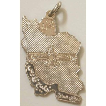 Iran Persia Map Sterling Silver 925 with Zoroastrian Farvahar Wing inside Necklace Pendant