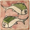 Iran Persia Hand Painted Pottery Glazed Ceramic Tile Depicting 2 Fish