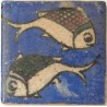 Iran Persia Hand Painted Pottery Glazed Ceramic Tile Depicting 2 Fish