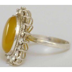 Iran Natural Yellow Agate Aqeeq Aqiq Silver 900 Lady's Ring