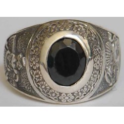 IRAN Persia Shah Pahlavi Lion & Sun Shiro Khorshid & Zoroastrian Farvahar Wing Black Imitation Stone Silver 925 Ring