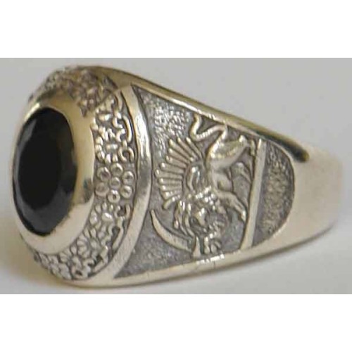 IRAN Persia Shah Pahlavi Lion & Sun Shiro Khorshid & Zoroastrian Farvahar Wing Black Imitation Stone Silver 925 Ring IRAN Persia Shah Pahlavi Lion & Sun Shiro Khorshid & Zoroastrian Farvahar Wing Black Imitation Stone Silver 925 Ring