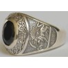 IRAN Persia Shah Pahlavi Lion & Sun Shiro Khorshid & Zoroastrian Farvahar Wing Black Imitation Stone Silver 925 Ring