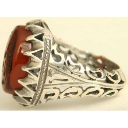 Iran Islam Shia YA ALI ( means Oh Imam Ali ) carved in Nice Arabic Calligraphy on Natural Agate Sterling Silver 925 Ring