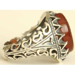Iran Islam Shia YA ALI ( means Oh Imam Ali ) carved in Nice Arabic Calligraphy on Natural Agate Sterling Silver 925 Ring