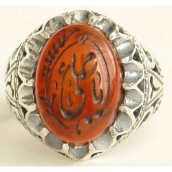 Iran Islam Shia YA ALI ( means Oh Imam Ali ) carved in Nice Arabic Calligraphy on Natural Agate Sterling Silver 925 Ring