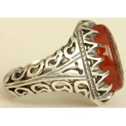 Iran Islam Shia YA ALI ( means Oh Imam Ali ) carved in Nice Arabic Calligraphy on Natural Agate Sterling Silver 925 Ring