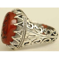 Iran Islam Shia YA ALI ( means Oh Imam Ali ) carved in Nice Arabic Calligraphy on Natural Agate Sterling Silver 925 Ring