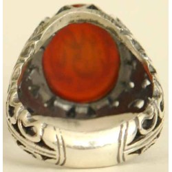 Iran Islam Shia YA ALI ( means Oh Imam Ali ) carved in Nice Arabic Calligraphy on Natural Agate Sterling Silver 925 Ring