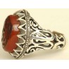 Iran Islam Shia YA ALI ( means Oh Imam Ali ) carved in Nice Arabic Calligraphy on Natural Agate Sterling Silver 925 Ring