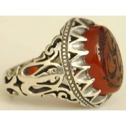 Iran Islam Shia YA ALI ( means Oh Imam Ali ) carved in Nice Arabic Calligraphy on Natural Agate Sterling Silver 925 Ring