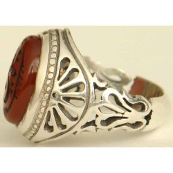 Iran Islam Shia YA Husain ( Oh Imam Husain ) carved in Nice Arabic Calligraphy on Natural Agate Sterling Silver 925 Ring